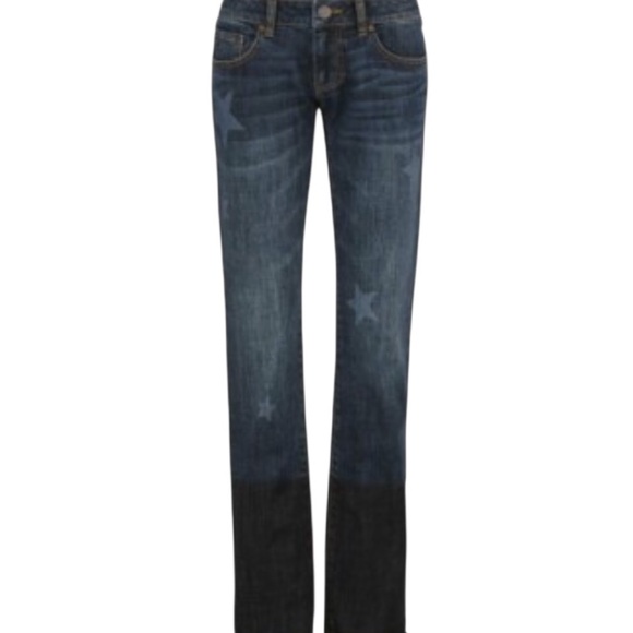 CAbi Jeans Denim Cuffed Slim Boyfriend #3937 Low Rise Two Tone Star Print Size 2 - Picture 7 of 9